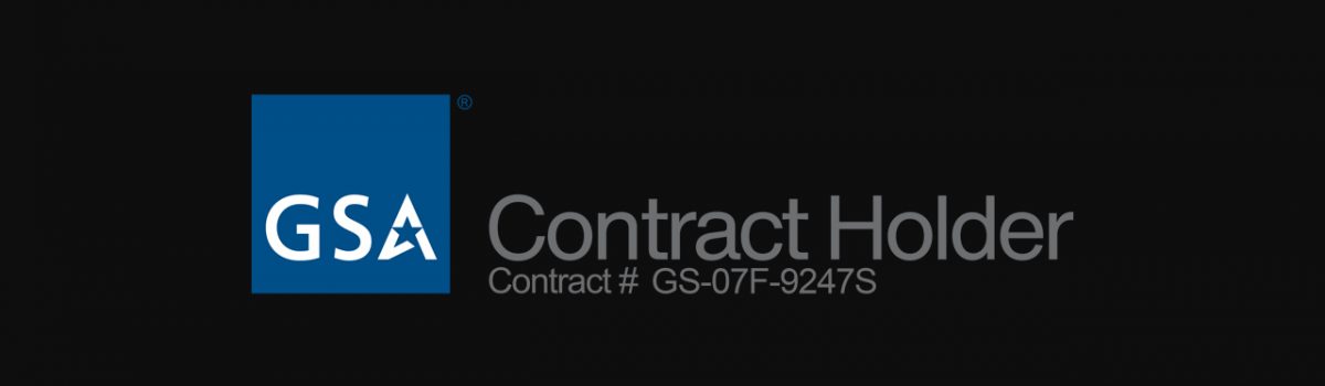 Image of Blue and White GSA Logo with Contract Holder Number GS-07F-9247S on black background
