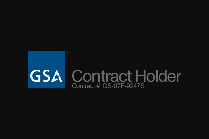 Image of Blue and White GSA Logo with Contract Holder Number GS-07F-9247S on black background
