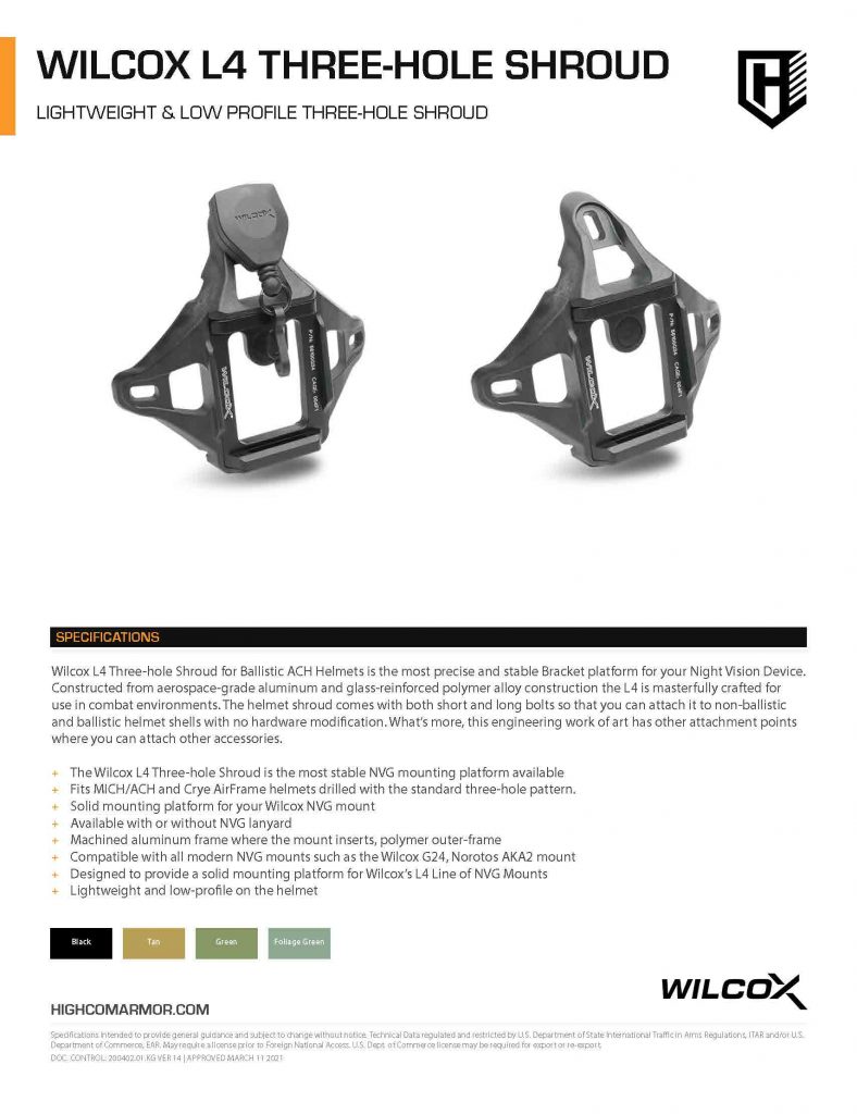 Wilcox L4 Three-hole Shroud Product Spec Sheet PDF