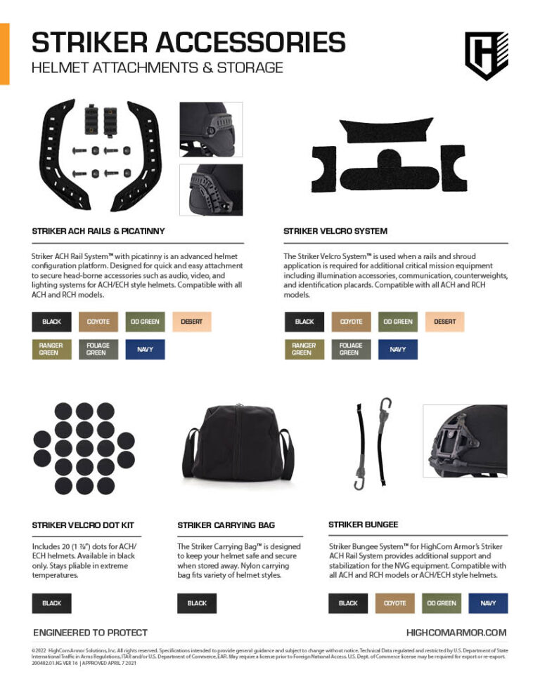 Striker Helmet Accessories Product Spec