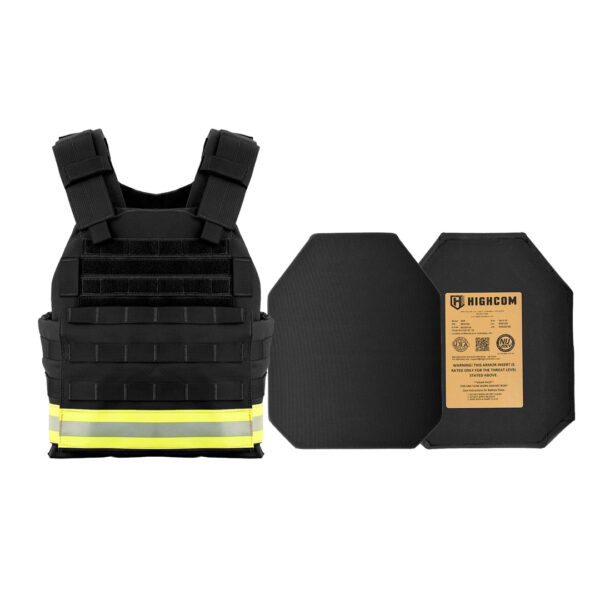 HighCom Armor RAK ACAP Rescue Rifle Armor Kit for First Responders Black with Reflective Strip Shooter Cut Plates