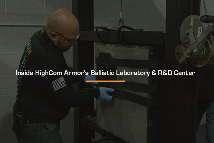 HighCom Ballistic laboratory still shot of plate getting set up for ballistic testing