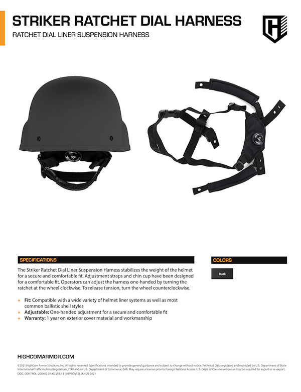 Ballistic Helmet Retention System – Dial Suspension Harness Size L Black
